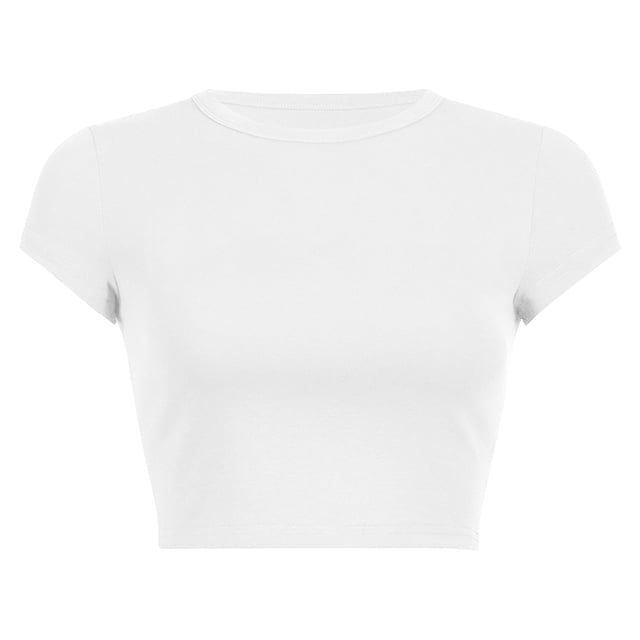 Prolriy Hauts d'Été pour Femmes 2025 T-Shirt Court à Col Rond Uni d'Été pour Femmes Blanc TG