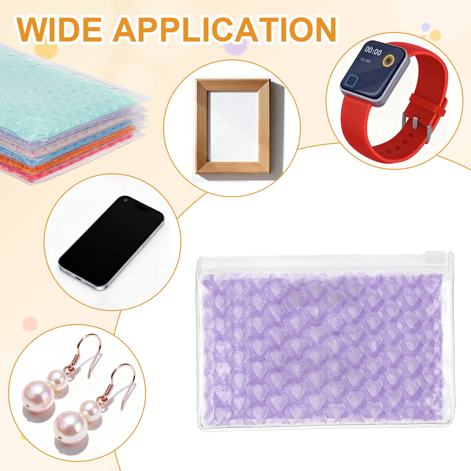Uxcell Clear Bubble Bags, (9 x 6 Inch, Purple) (6 Pcs), Lightweight Economic Heart Bubble Wrapping Pouches Zipper Packing Cushioning Bag, Suit for - Mailing Shipping/Packaging/Storage