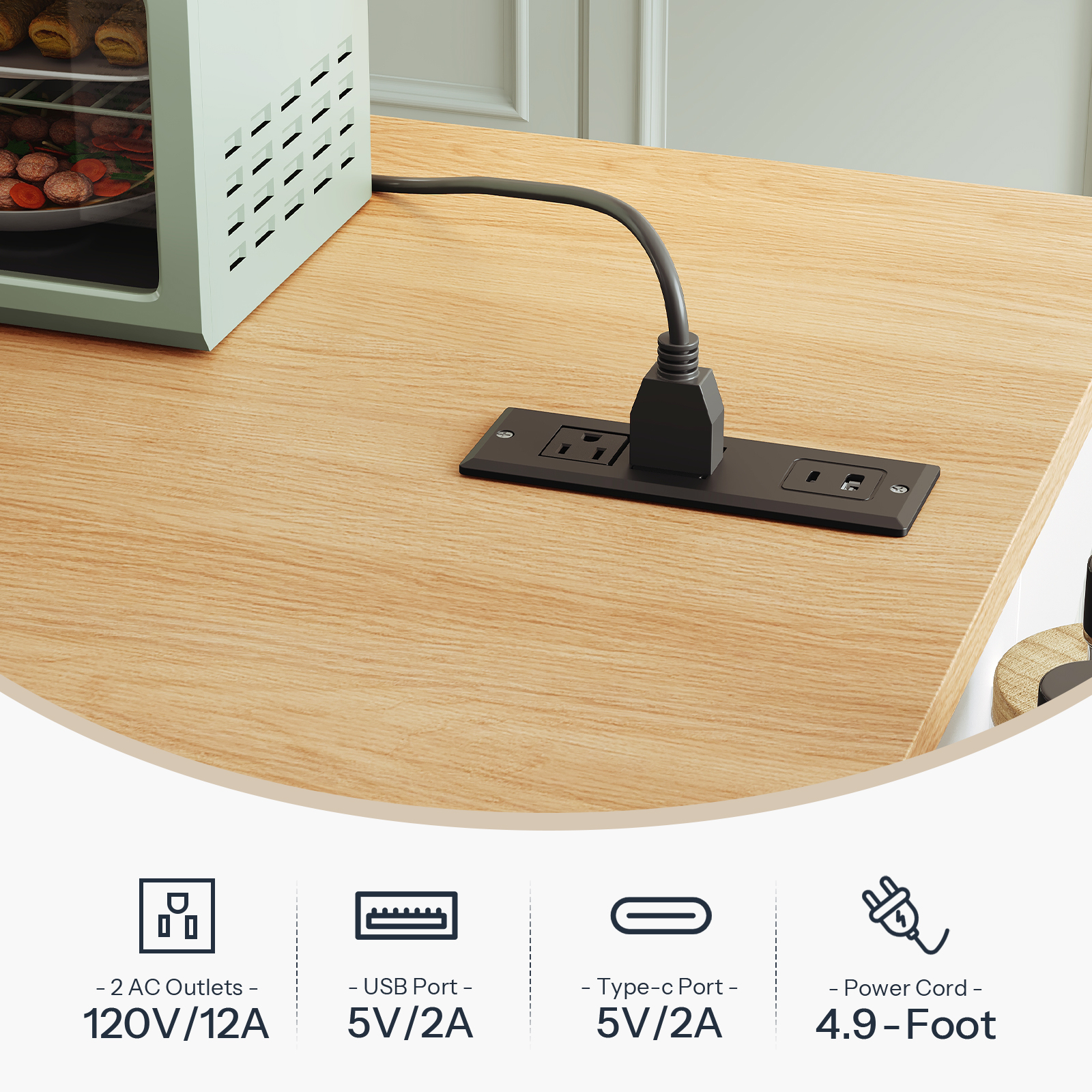 HOOBRO Rolling Kitchen Island with Drop Leaf Bar Countertop & Power Outlet, Farmhouse Island Cart with Storage, 47" Kitchen Island Cart with Side Spice Rack & 2 Drawers, White and Natural WN35UZD01