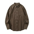 thumbnail image 4 of Linen Button Up Shirts for Men Pocket Dress Casual Blouses Long Sleeve Lapel Collar Solid Color Shirt Tops (XL, Brown), 4 of 5