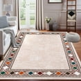 thumbnail image 3 of Shininglove Modern Bordered Area Rugs 8x10ft for Living Room, Machine Washable Low Pile Carpet with TPR Non-Slip Backing for Home Office(Beige), 3 of 7