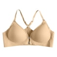 thumbnail image 6 of VISALY Women's Seamless Wireless Plunge Bra Front Closure with Metal Racerback Full Support Comfort Bralette Deep V Neck Racerback Wireless Push Up Bralettes Comfy No Underwire Bra Beige L, 6 of 8