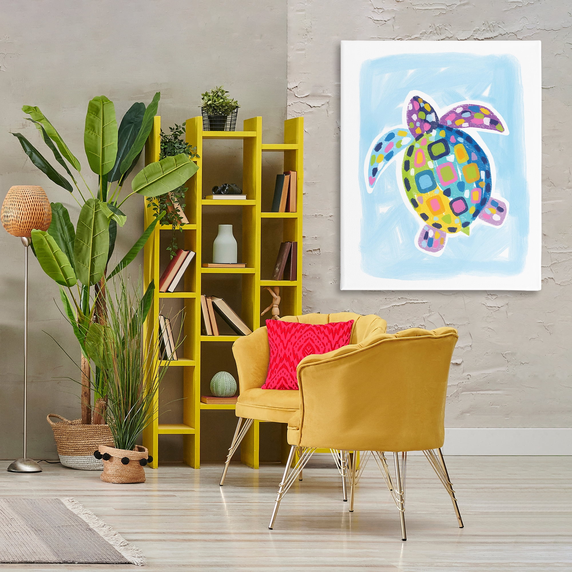 Stupell Industries Mosaic Turtle on Blue Animals & Insects Painting Gallery Wrapped Canvas Art Print Wall Art, 36 x 48