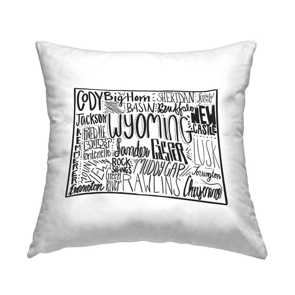 Stupell Industries Wyoming State Cities Map Typography Outline Design by Saturday Evening Post Throw Pillow