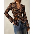 thumbnail image 4 of Camisas Abotonadas para Mujer, Estilo Boho, con Cuello en V, Larga, Fruncidas, de , Ajustadas, con Estampado Floral Negro S, 4 of 9