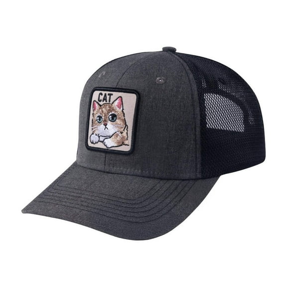 Unisex Embroidered The Cat, 6-Panel Trucker Hat, Dark Grey/Black, Adjustable Fit