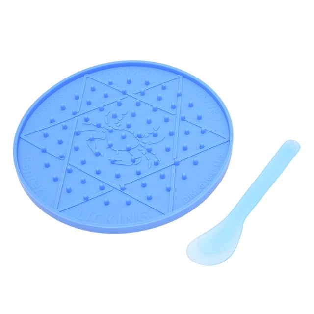 Alfombrilla de silicona para lamer para perros con ventosa inferior, diseño de Cancri azul, diámetro de 16,4 cm, altura regulable, comedero lento para mascotas