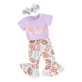 thumbnail image 2 of Yunliwuli Girls Easter Outfit, Short Sleeve Letters Print T-shirt with Eggs/Bunny Flare Pants and Headband Summer Outfit, 2 of 10