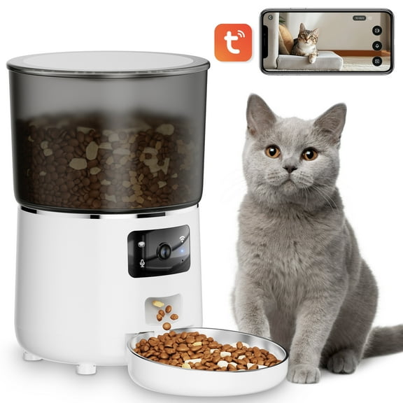 Automatic Cat Feeders with 304 Stainless Steel Bowl,4L Automatic Cat Food Dispenser with 1080P Camera,Tuya 2.4G&5G WIFI APP Remote Timed Feeding with Voice Call,Dual Power Supply