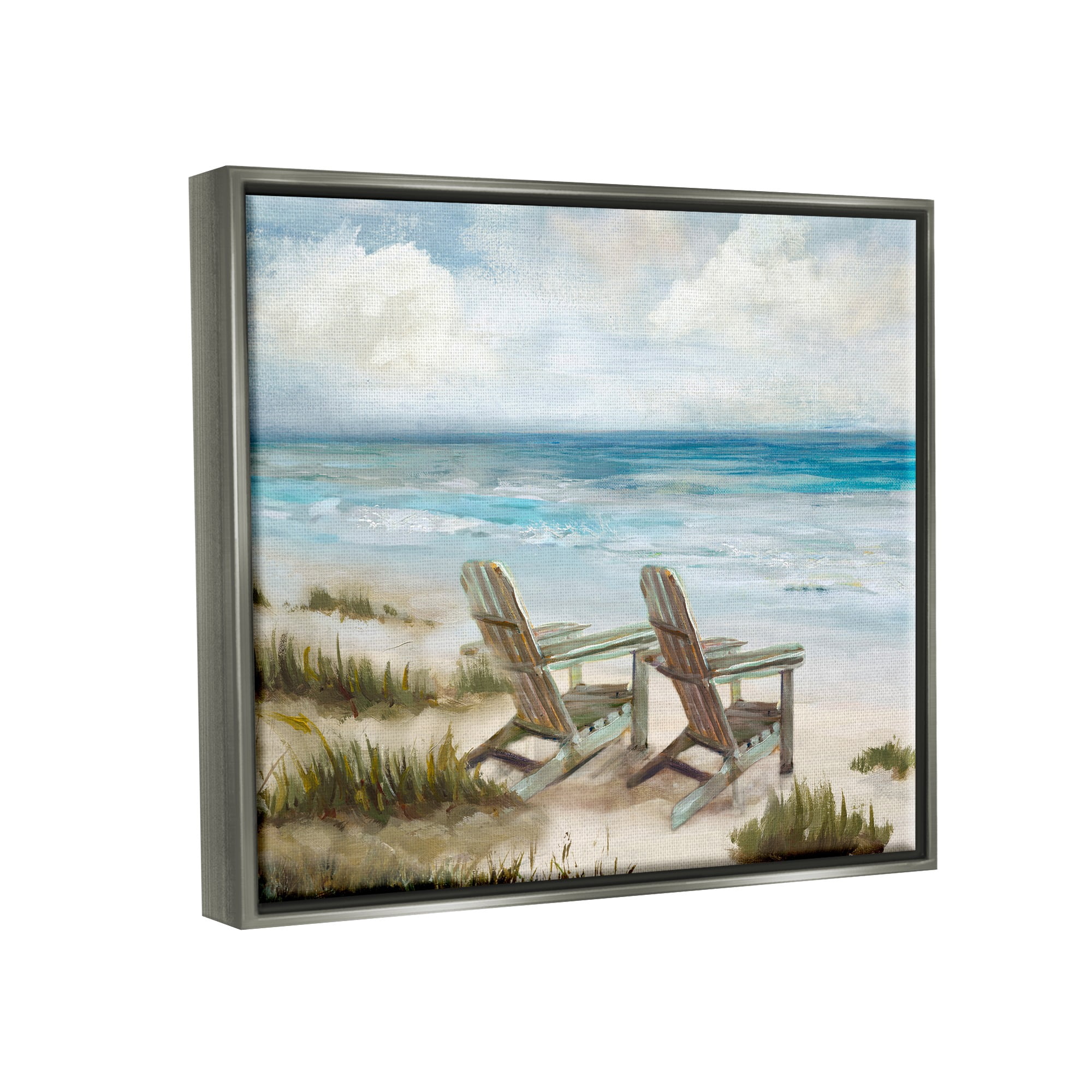 Stupell Industries View For Two Beach Chairs Nature Painting Gray Floater Framed Canvas Art Print Wall Art, 31 x 25