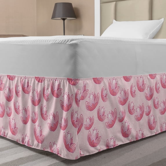 Floral Bed Skirt, Pastel Anemone Blossom Petals Beauty Bouquets Blushing Botanical Fragrance, Elastic Bedskirt Dust Ruffle Wrap Around for Bedding Decor, 4 Sizes, Pale Pink and Rose, by Ambesonne