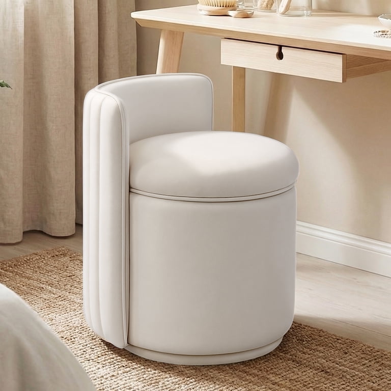 Coolhut Vanity Chair with Storage, White Velvet Striped photo 7