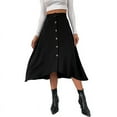 thumbnail image 2 of Women's Basic Versatile Skirt Womens Fashion Mid Length Knitted Swing Skirt Button Irregular Skirt, 2 of 7