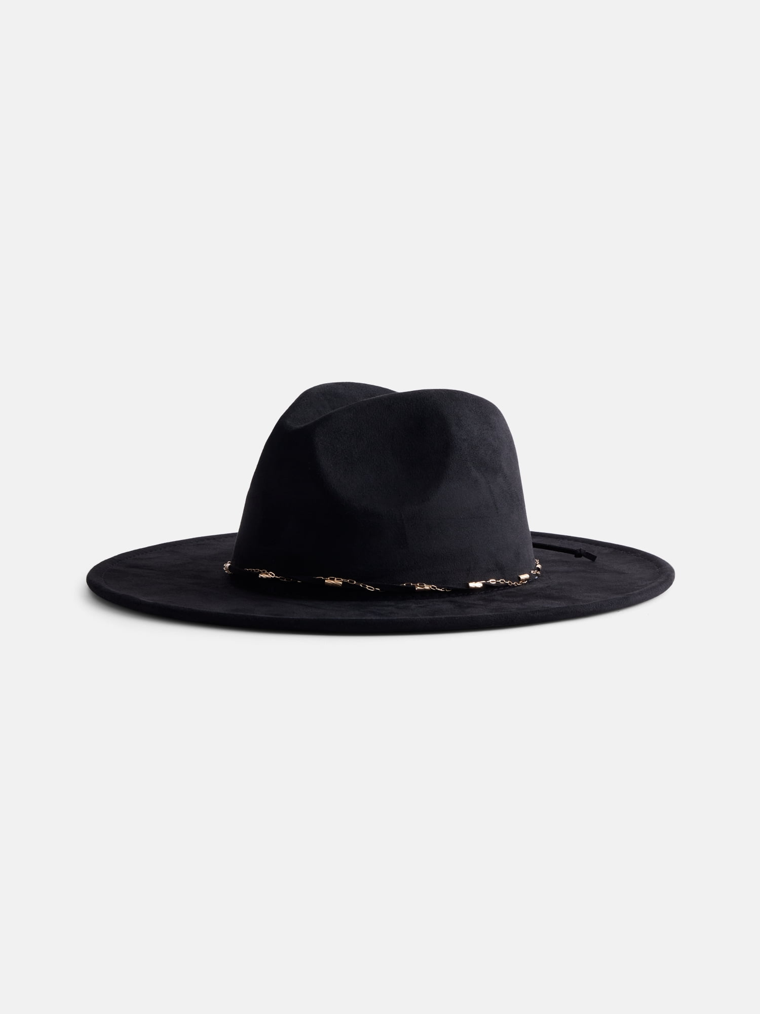 Scenario Women's Faux Suede Fedora with Mixed Chain Trim, Mushroom