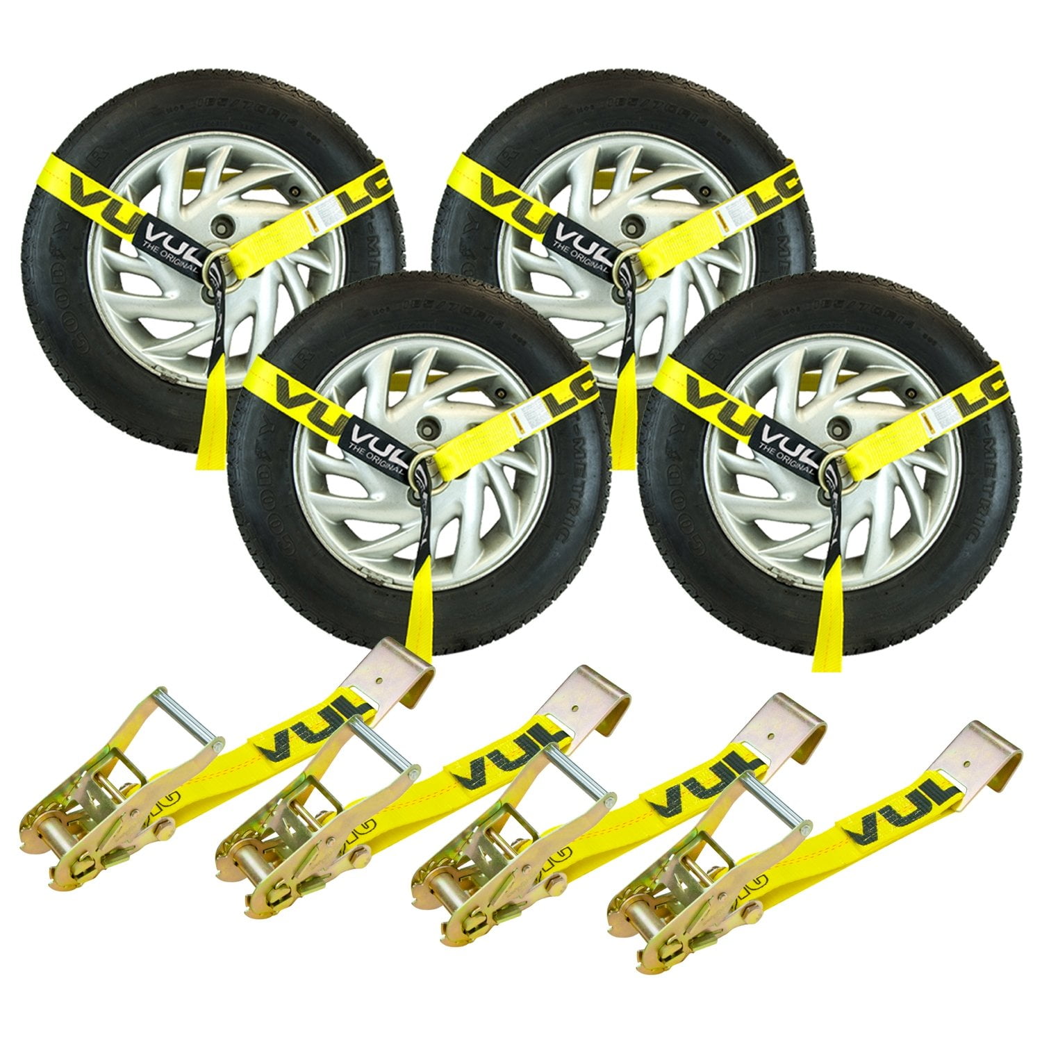 VULCAN Car Tie Down with Flat Hooks Lasso Style 2 Inch x 96 Inch, 4