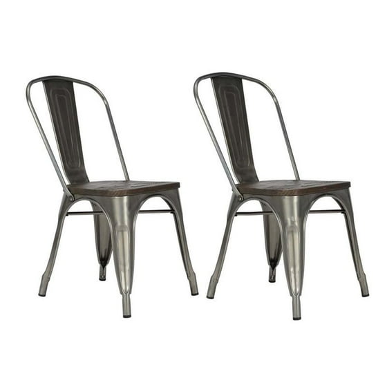 Dorel Home Products Fusion Metal Dining Chair with Wood Seat, Set of 2