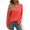 thumbnail image 3 of Women'S Fall Sweaters 2025 Casual Crew Neck Contrast Long Sleeve Knit Pullovers Jumper Tops Red L, 3 of 9