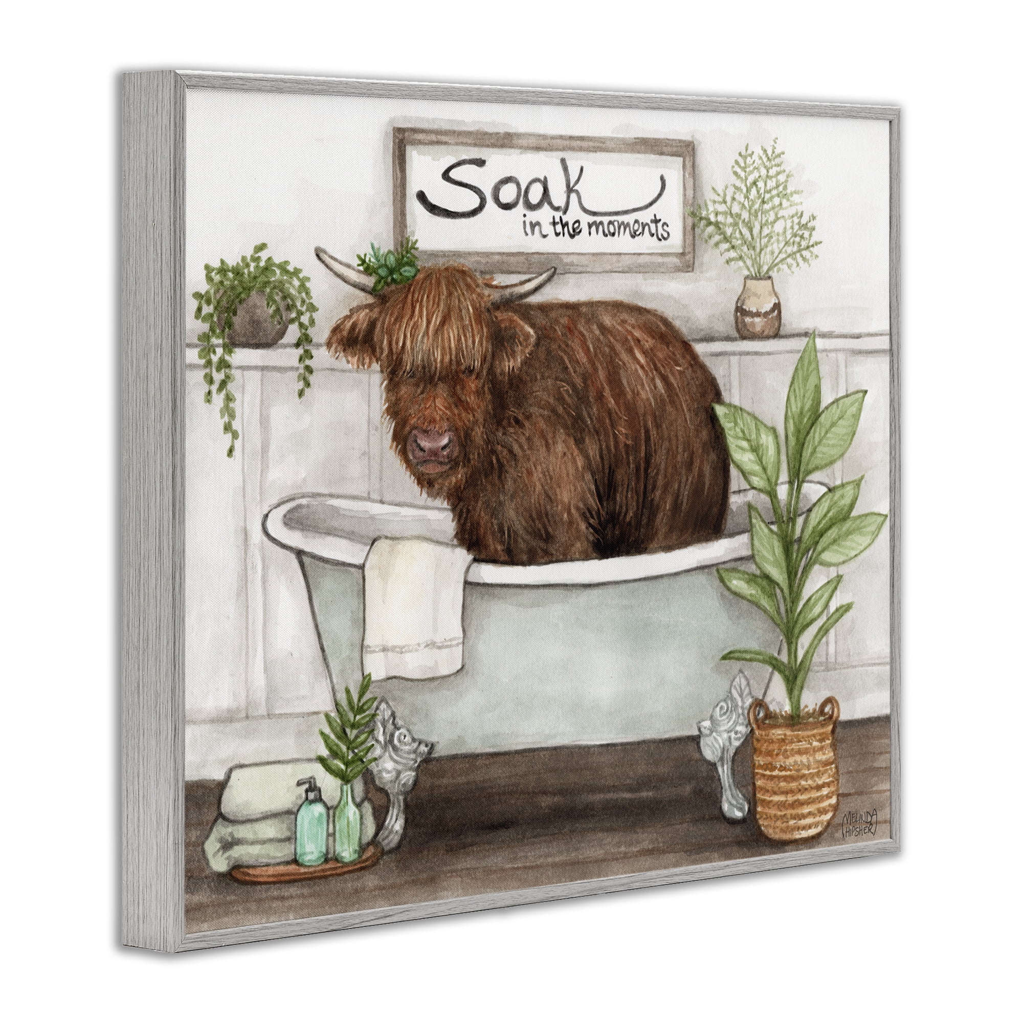 Soak In Moments Cattle Gray Framed Giclee Art, design by Melinda Hipsher