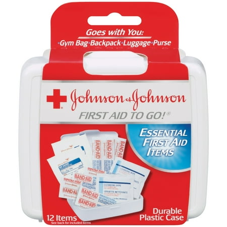 Johnson & Johnson Red Cross First Aid To Go!, First Aid Travel Kit, 12 Pieces
