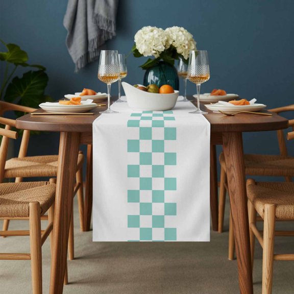 Table Runner Farmhouse Buffalo Checker Dresser Scarves 13x36 Inch,Linen Table Runners Teal and White Tablerunner for Home Dining Indoor Outdoor Wedding Party Tabletop Decor