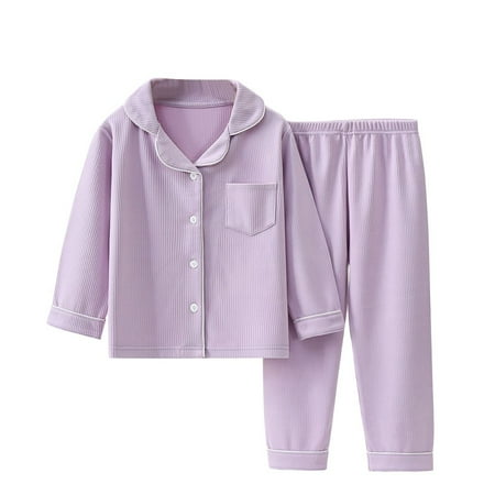 Kids Pajamas Set PJS Long Sleeve Button Down Sleepwear Boys Girls Loungewear 3-12 Years