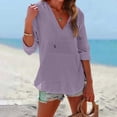 thumbnail image 2 of GZWYHT Linen Hoodie Women Lightweight Hoodies for Summer Sun Cover up for Women Beachy Shirts for Women Linen Beach Cover up Women's Beach Tunics and Cover-up Tops Purple 2XL, 2 of 7