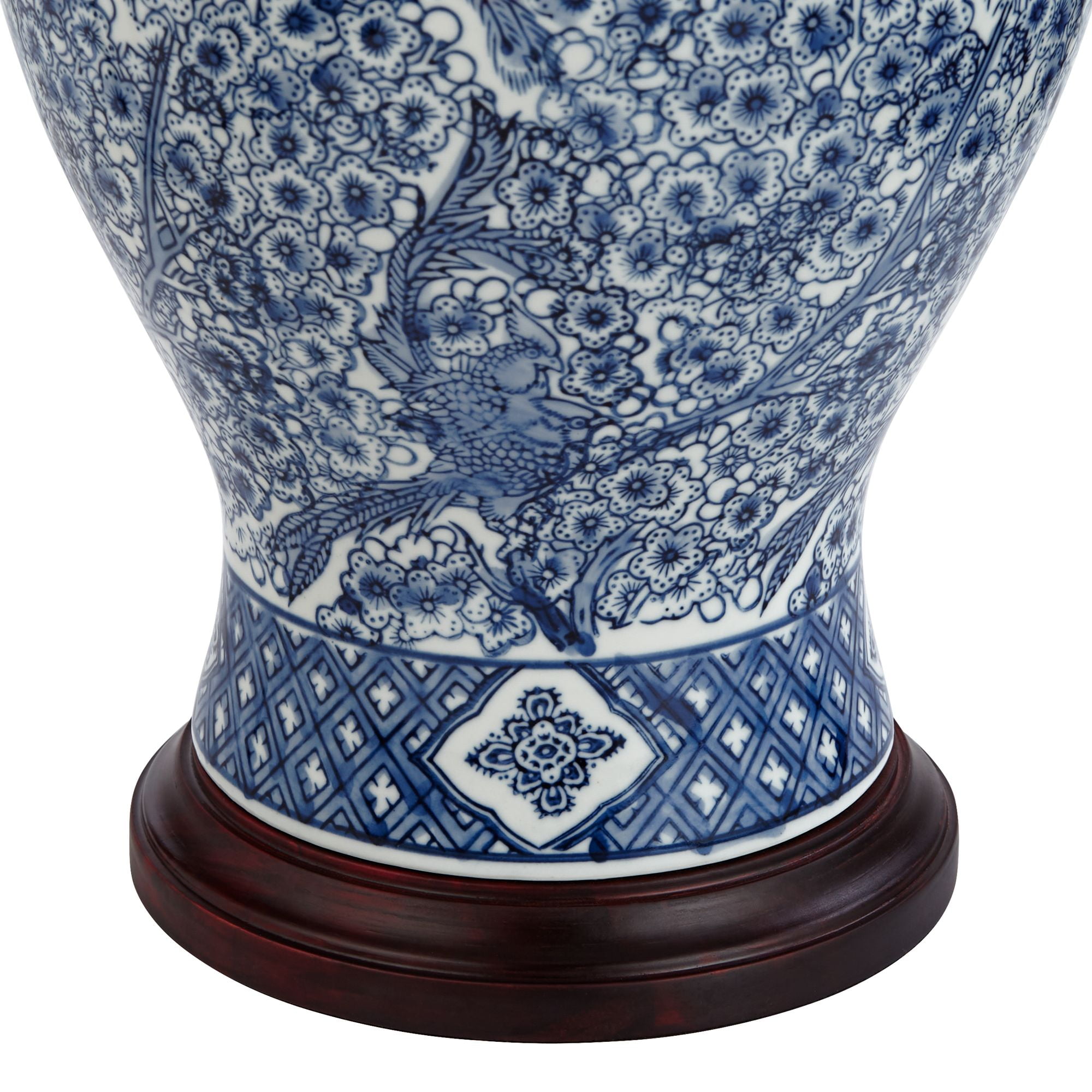 Barnes and Ivy Shonna Garden Bird 27" Tall Jar Traditional Table Lamps Set of 2 Blue Porcelain White Shade Living Room Bedroom