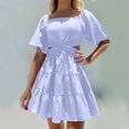 thumbnail image 3 of Bigersell Robes d'Été pour Femmes Mode Bohème Col Carré Manches Courtes Élastiques Robe Mini Unie Robes d'Été pour Femme Robes T-Shirt Régulières, Style 4013, Bleu Pâle m, 3 of 9