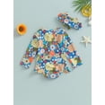 thumbnail image 4 of Bagilaanoe Toddler Baby Girl One-Piece Swimsuit Floral Print Long Sleeve Zipper Rashguard Swimwear + Headband 9M 18M 24M 3T 4T 5T Kids Ruffle Bathing Suit, 4 of 8