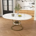 thumbnail image 3 of Ciphrias Extendable Round Dining Table 43-59 Inch, Marble Veneer Top with Storage Shelf Gold Metal Frame for Dining Room Kitchen, 3 of 8