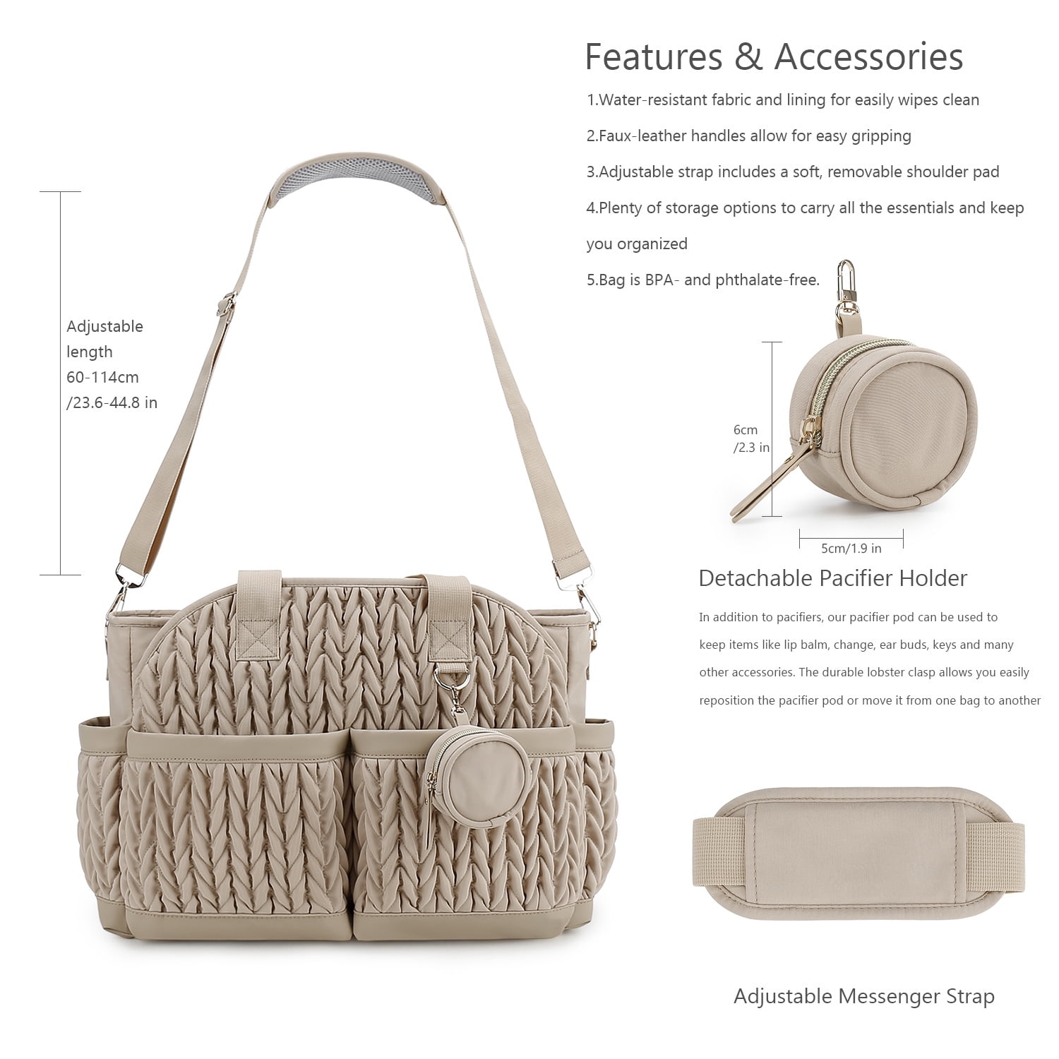 Sunyuer Diaper Bag Tote for Daily Use, Quilted Mommy Bag Function Maternity Bag Diaper Changing Messenger with Shoulder Strap Wet Pocket
