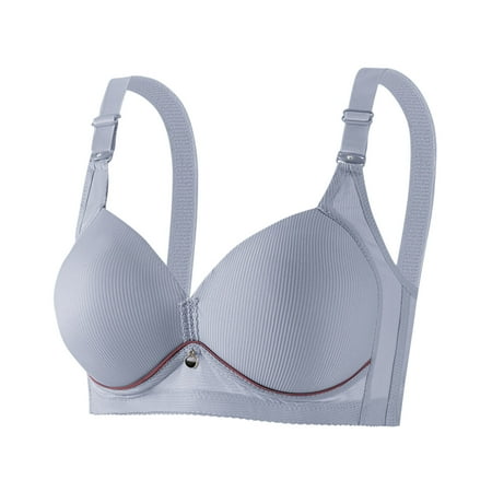 REORIAFEE Pushup Bras for Women Gathered Together Wirefree Bras Striped Adjustable Straps Brassiere Breathable Spaghetti Straps Comfy Corset Underwear Classic Comfortable Support Lingerie Gray XL