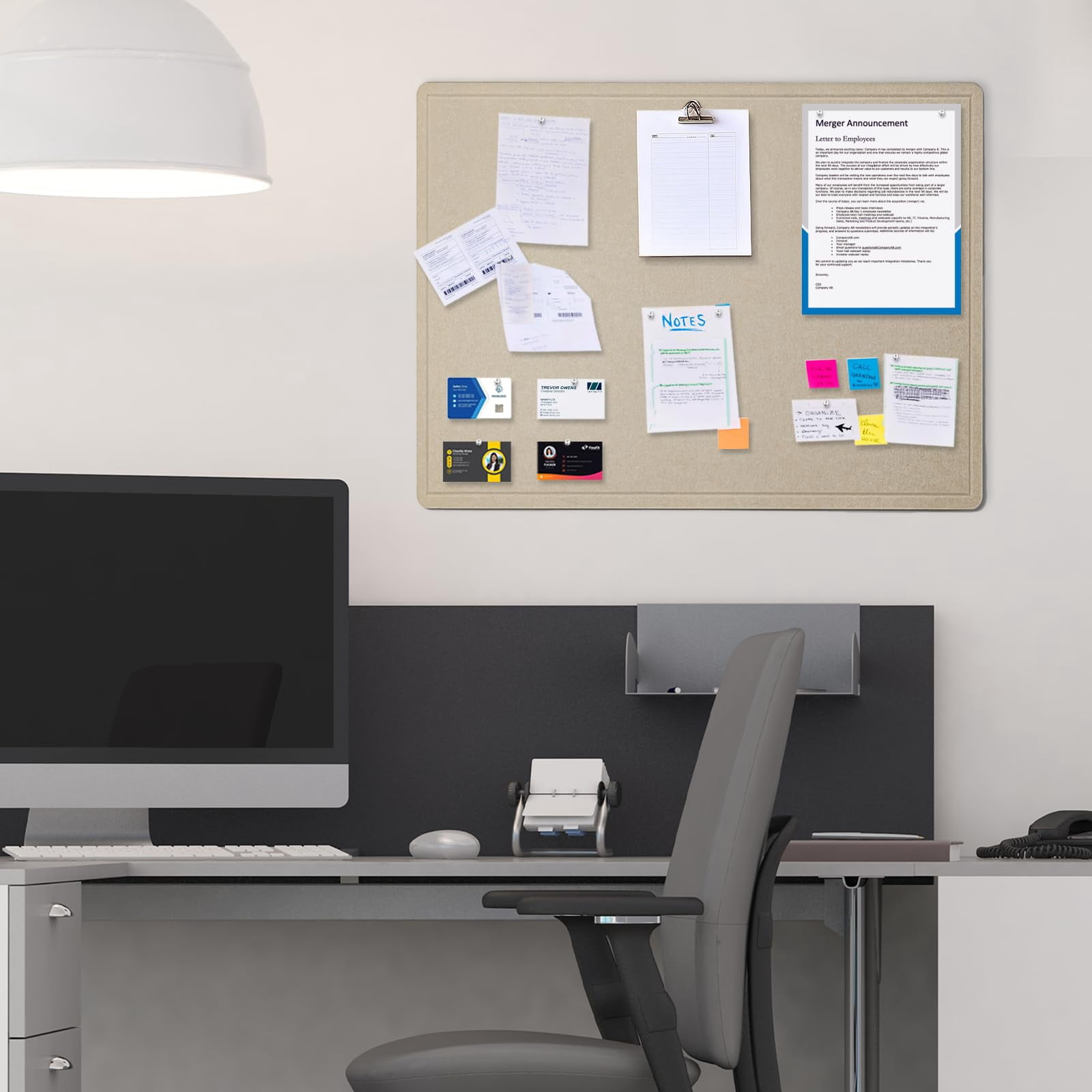 Bulletin Board  24 X 18 Inches Decorative Felt Pin Cork Alternative For Wall Foldable Photo With 20 Pushpins - Beige Brown