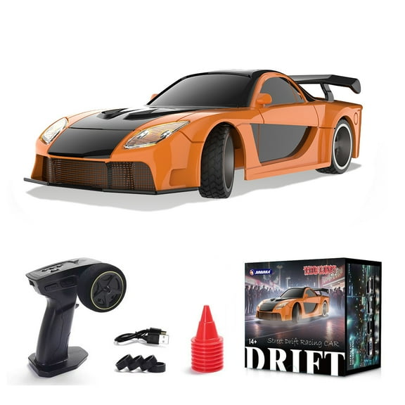 1/43 Scale 2.4G Full Proportional RC Drift Car with Gyro Stabilization, 4WD Mini Racing Car with LED Lights, 15KM/H Ready to Run Remote Control Car for Indoor Drifting