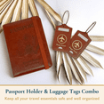thumbnail image 2 of ComfiTime Passport Holder and Luggage Tags Set – RFID Passport Wallet/Cover with Vaccine Card Holder and Credit Card Slots, PU Leather Travel Tags for Suitcases and Bags, TSA Approved, Brown, 2 of 14