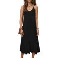 thumbnail image 4 of Vestido Largo de Hombro sin Mangas Cómodo sin Mangas Vestido Sólido de Cuello Redondo para Verano Y Primavera Vestido Casual Pantalones para Mujeres, 4 of 9