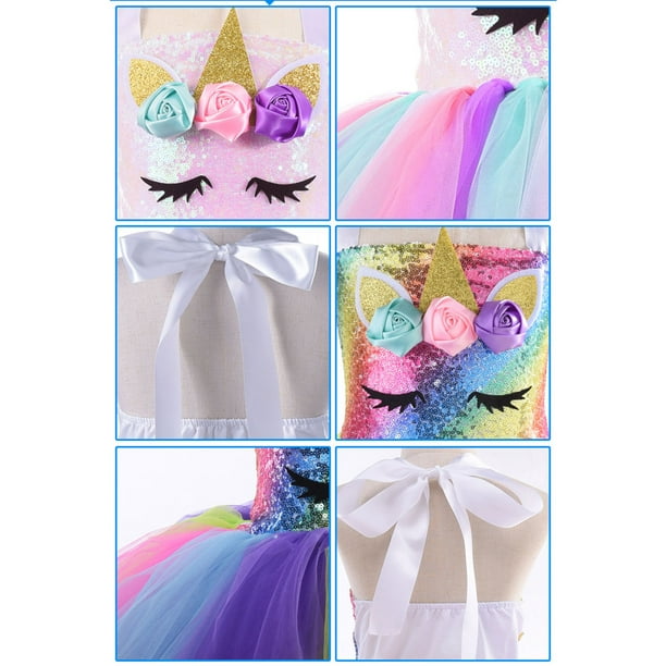 Unicorn Costume for Girls Sequin Rainbow Tutu Dress for Birthday