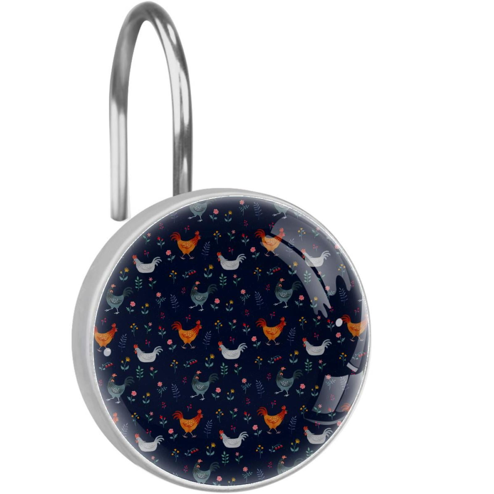 Little Hens Navy Shower Curtain Hooks（Set of 12）for Home Hotel Shower ...
