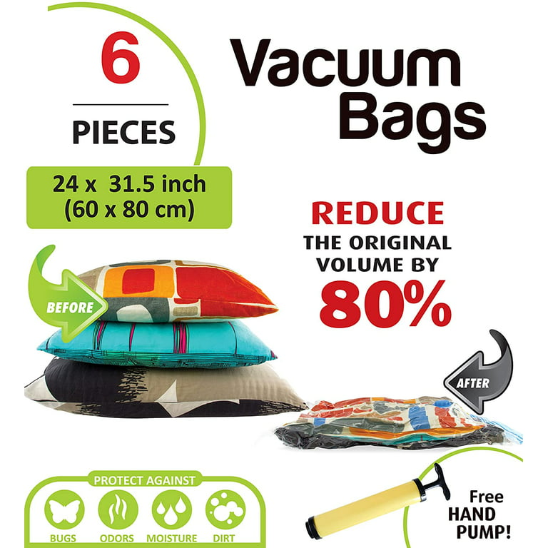 Smart Storage 6 Pack Large Size Extra-Durable Vacuum Storage Space Saver  Bag Set with Travel Pump 24 x 31.5 inch (60 x 80 cm)