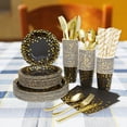 thumbnail image 4 of Suministros para fiestas, 200 vajillas desechables con puntos dorados, platos de papel, vasos, tenedores de plástico, cuchillos, cucharas para graduac Negro Yotijar Vajilla desechable, 4 of 10