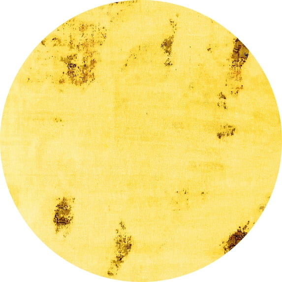 Ahgly Company Machine Washable Indoor Round Abstract Yellow Modern Area Rugs, 7' Round