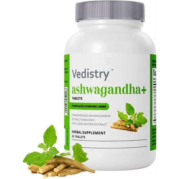 Vedistry Ashwagandha 1100mg Tablets with Long Pepper 60 Tablets| Vegan Ashwagandha Herbal Supplement | Pack of 1