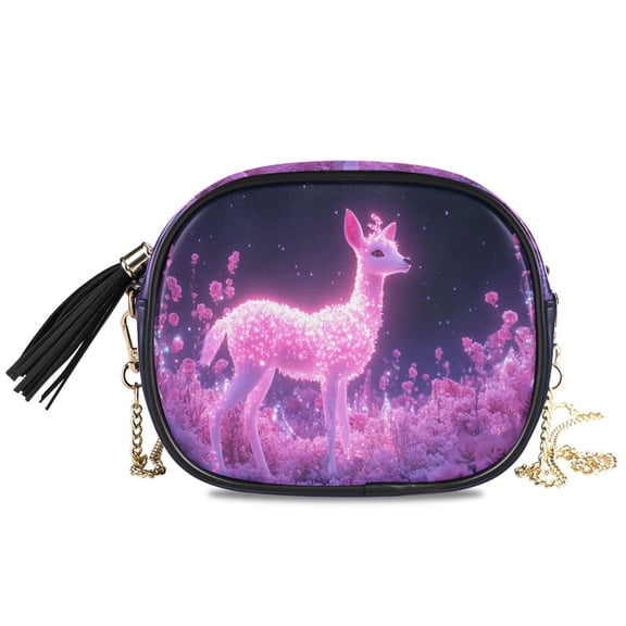 Womens Casual Chain Shoulder Bag Simple style Glowing Deer in Pink Forest Crossbody Bag