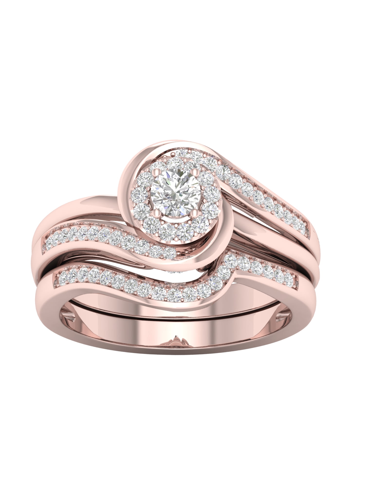 Imperial 1/3Ct TDW Diamond 10k Rose Gold Bypass Halo Bridal Set (H-I, I2)