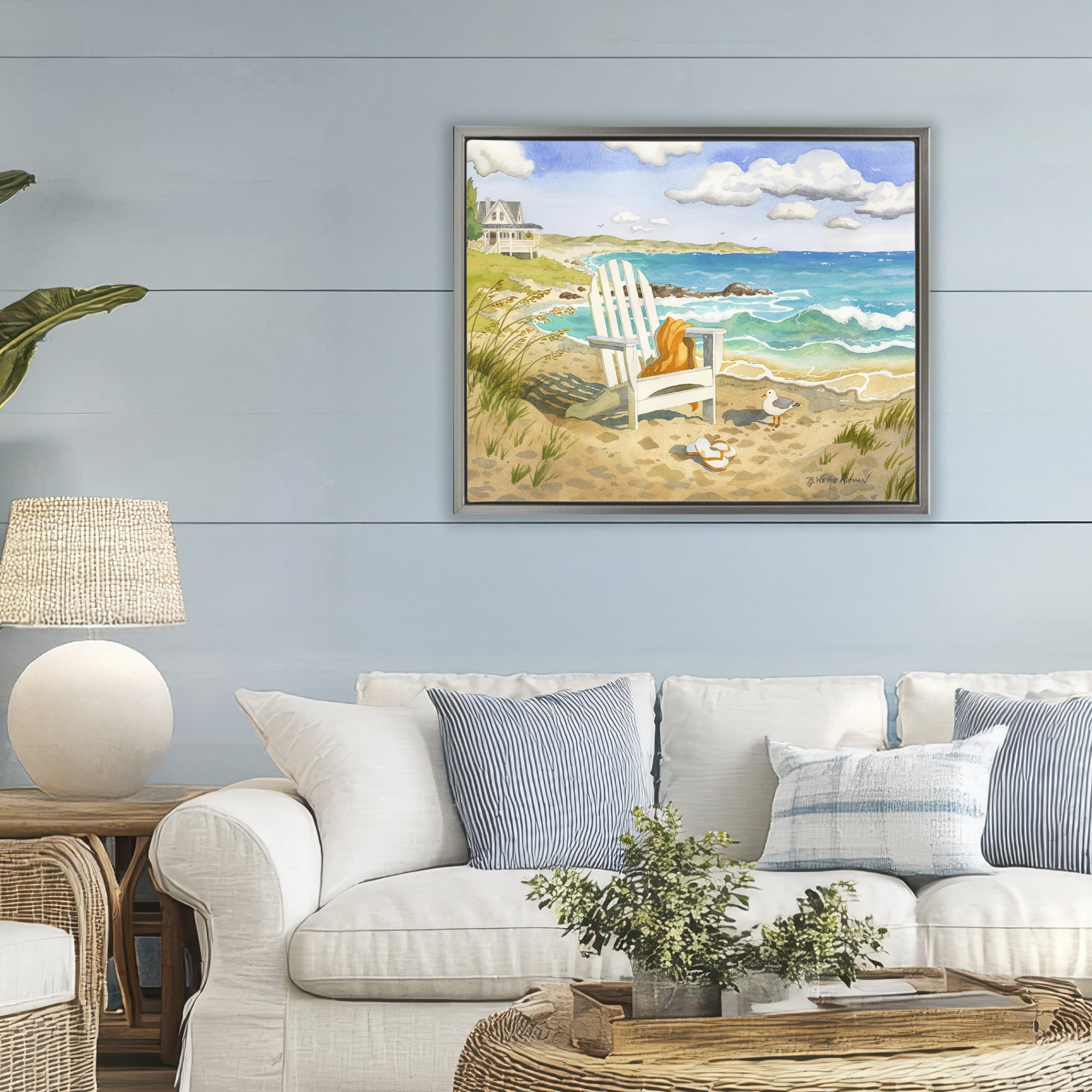 Stupell Industries Waiting For You by Beach Gray Framed Floater Canvas Wall Art, design by Robin Altman