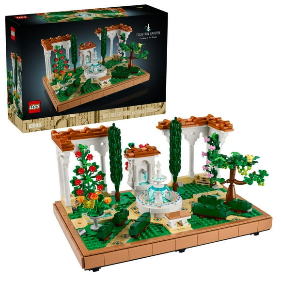 LEGO Icons Fountain Garden Building Set - DIY Kit for Adults, Ages 18+ - Miniature Craft Building Blocks for Home Decor, Display - with Cypress Trees and Grape Vines - Gift Idea for Adults - 10359
