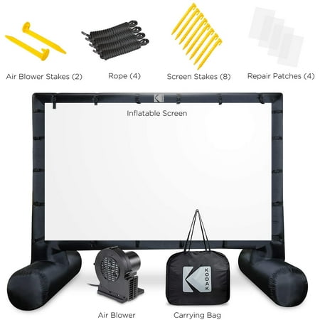 Kodak - Giant Inflatable Projector Screen, Outdoor Movie Screen, 14.5 ft. Blow Up Projector Screen with Pump and Carrying Case - White