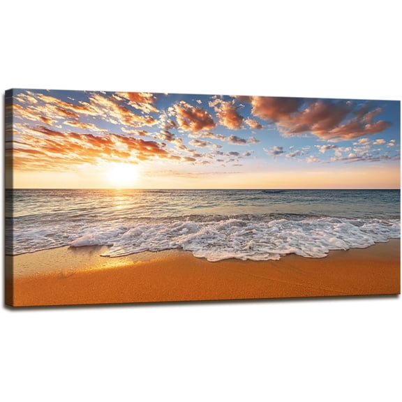 Aaheei YP2150 Beach Wall Art Morning Sunrise Sky Ocean Beach Waves Scenery Modern Painting Artwork for Office Wall Decor Home Decoration and Ready to Hang