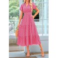 thumbnail image 3 of Summer Maxi Dresses for Women 2025 Casual V Neck Puff Short Sleeve Smocked Flowy Beach Boho Long Floral Dress Pink L, 3 of 8
