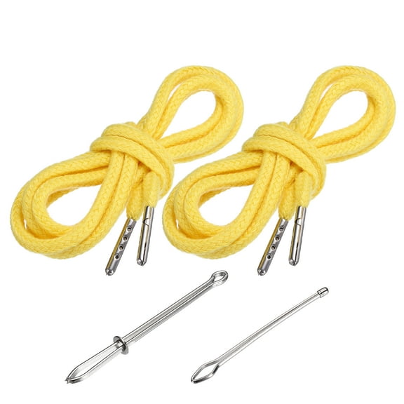 Uxcell 51 Inch Drawstring Cords, 2pcs Replacement Draw Strings with 2pcs Easy Threaders for Shorts Pants Jackets Coats Sweatpants Hoodie, Yellow